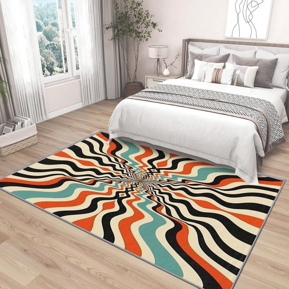 Voguly 2x3 Psychedelic Rug, Optical Illusion Abstract Wave, Retro Trippy Funky Wavy Carpet, Washable Non Slip Soft Large Rug, Home Decor Gifts