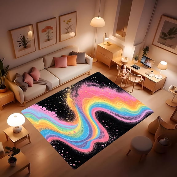 Voguly 2x3 Trippy Abstract Rainbow Area Rug, Wavy Stripes Swirl, Soft Thin Funky Aesthetic, Retro Geometry, Washable Carpet for Bedroom Dorm Kitchen Entryway