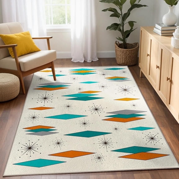 Voguly 3'x5' Mid Century Modern Rug, Atomic Retro Entryway Door Mat, Non-Slip Machine Washable Carpet for Living Room, Bedroom, Dining Room, Indoor Entrance