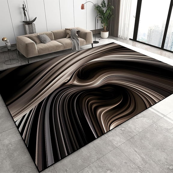 Voguly 3D Optical Illusion Area Rug 5x7 ft, Brown Abstract Gradient Lines, Non Slip Washable Carpet for Bedroom Dorm Dining Room, Modern Durable Anti Slip Floor Mat, 60x84 in
