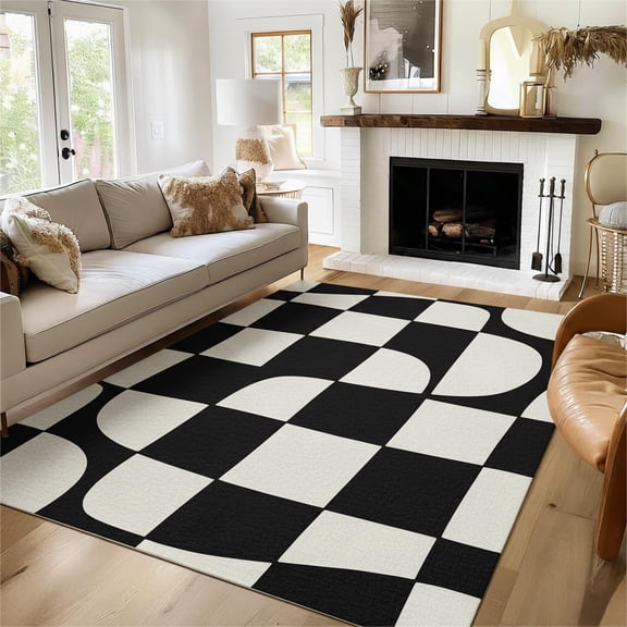 Voguly 3x5 Area Rug Modern Abstract Black White Geometric, Non Slip Washable Carpet for Living Room Bedroom Dining Office Terrace, Indoor Outdoor 36x60 in