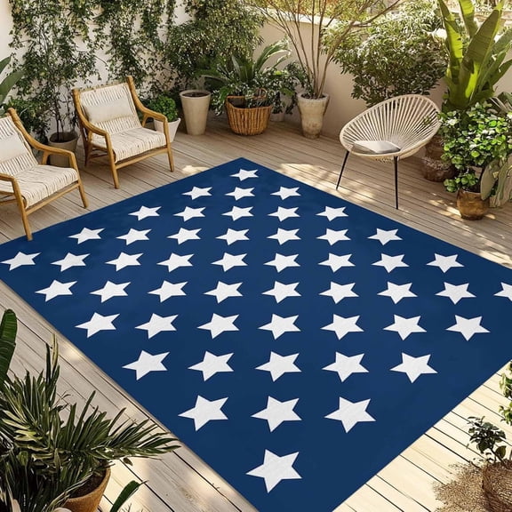 Voguly 4th of July Outdoor Rug 2x3ft, Patriotic Stars and Stripes Non-Slip Backyard Camping RV Deck Porch Floor Mat, Blue White Freedom Star Front Door Carpet, Indoor Outdoor