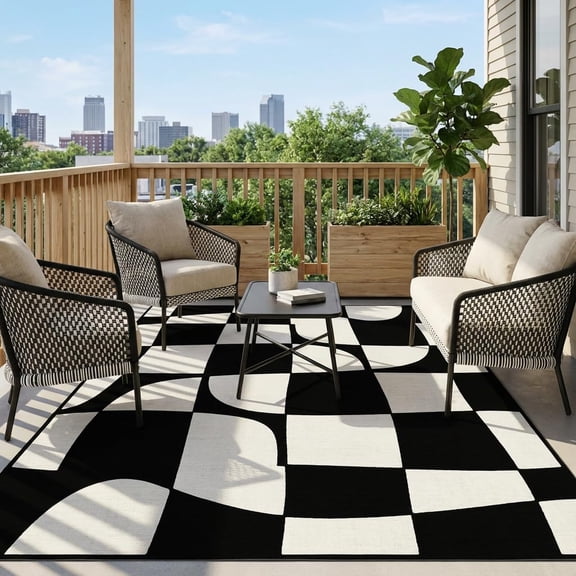 Voguly 5x7 Area Rug Modern Abstract Black White Geometric, Non Slip Washable Carpet for Living Room Bedroom Dining Office Terrace, Indoor Outdoor 60x84 in