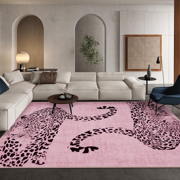 Voguly Area Rug 3x5, Leopard Print Pink, Soft Washable Ultra-Thin Non-Slip Modern Carpet for Living Room Bedroom Nursery Kids Playroom, Stain Resistant Indoor Floor Mat