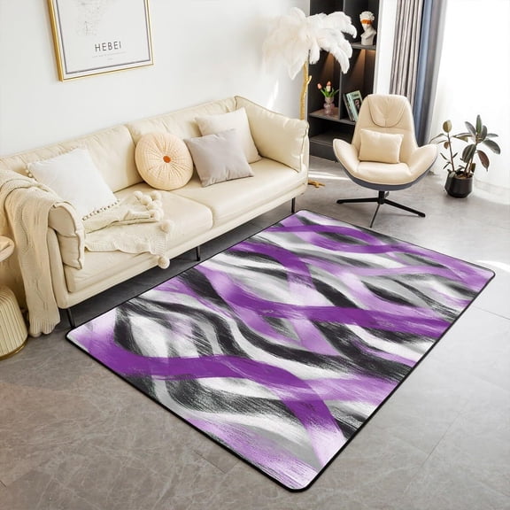 Voguly Area Rug 4'11" x 3'3", Geometric Stripes Black Grey Purple, Modern Abstract Indoor Floor Mat for Girls Teen Women, Swirl Lines Decorative Carpet Room Decor