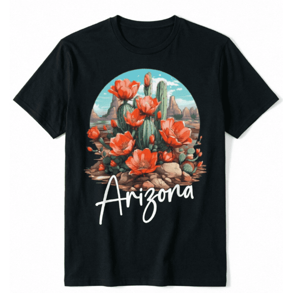Voguly Arizona T Shirt, Vintage Desert Cactus Red Poppy Flower Design, Phoenix AZ Souvenir Gift, Retro Nature Tee Men Women