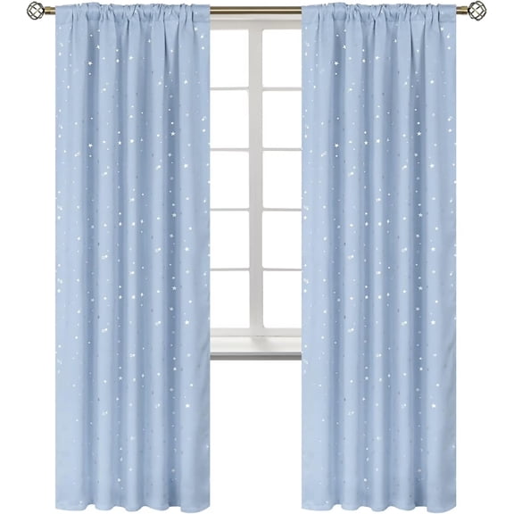 Voguly Baby Blue Kids Blackout Curtains, Rod Pocket Room Darkening Thermal Window Drapes for Nursery Bedroom, 2 Panels 42 x 84 Inch Each