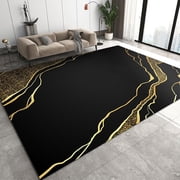 Voguly Black and Gold Area Rug 5x7, Abstract Marble Pattern, Machine Washable Non Slip Carpet for Bedroom, Living Room, Dorm, Anti Skid Floor Mat