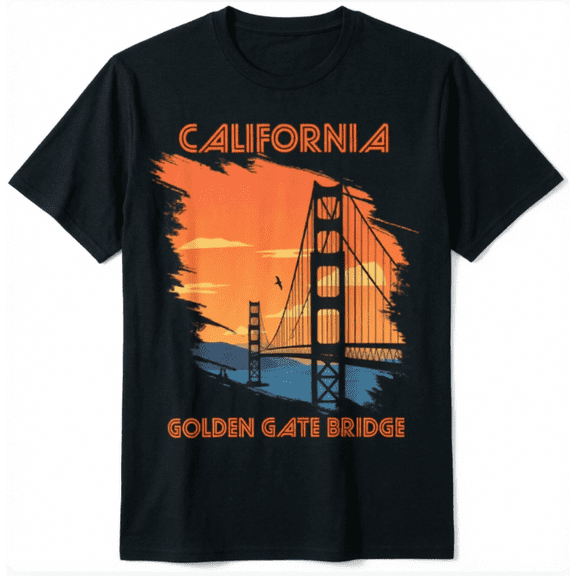 Voguly California Golden Gate Bridge T-Shirt Men Vintage Sunset Graphic Tee San Francisco Travel Souvenir Gift Top