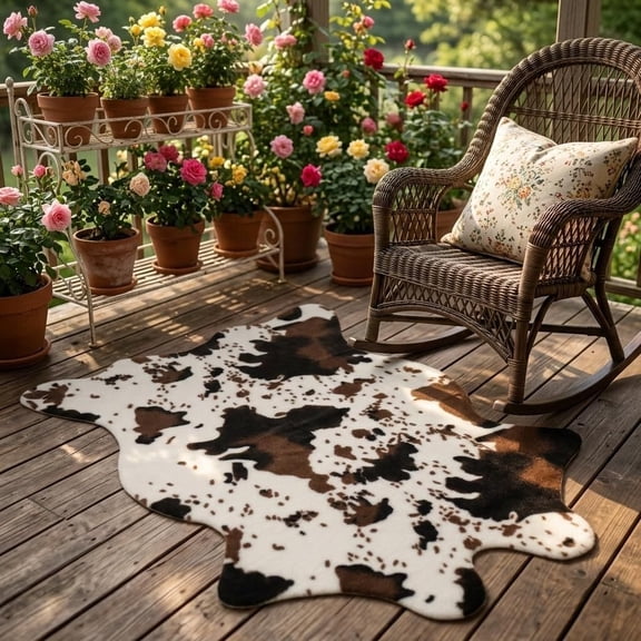 Voguly Cow Print Rug, Faux Cowhide Area Rug for Bedroom, Nursery, Living Room, Western Decor, 4'7" x 5'3"