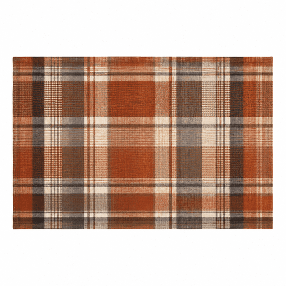 Voguly Fall Plaid Area Rug, 2 x 3 ft, Orange Brown, Tartan Checkered, 1 Pack, Non-Slip Indoor Doormat, Farmhouse Autumn Kitchen Entryway Mat
