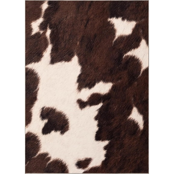 Voguly Faux Cowhide Area Rug, Brown Cow Print 3'x5', Soft Low-Pile Washable, Western Rustic Faux Animal Print, Living Room Bedroom Dining Room