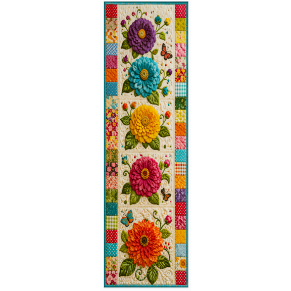 Voguly Floral Table Runner 14x48 Inch, Colorful Flower Patchwork Quilted Table Topper, Vintage Farmhouse Decor for Dining Room Kitchen Holiday Home Decoration