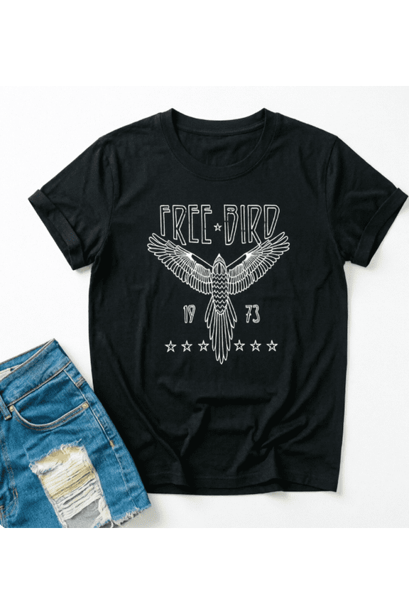 Free Bird 1973 Vintage Eagle Tee, Retro Classic Rock Band Graphic Shirt, Southern Rock Music Lover Gift for Men Women