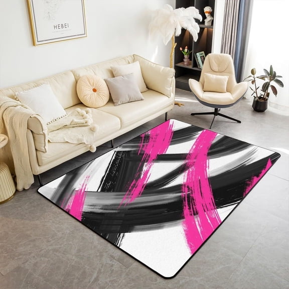 Voguly Hot Pink and Black Area Rug 2x3, Soft Abstract Geometric Living Room Rug, Y2K Aesthetic Modern Floor Mat, Non-Slip Washable Bedroom Carpet