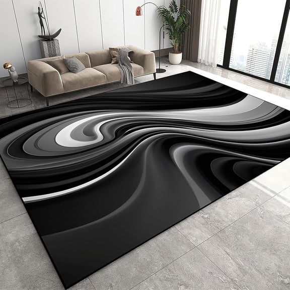 Voguly Modern Abstract Area Rug 5x7 ft, Black & White Wave Pattern, Washable Non Slip Carpet for Living Room, Farmhouse Floor Decor, Soft Durable, 60x84 in