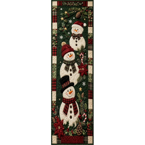 Voguly Quilted Christmas Table Runner 14x48, Winter Snowman Plaid Holiday Dining Decor, Festive Kitchen Table Centerpiece, Xmas Seasonal Decorations