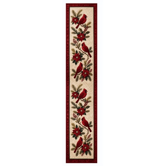 Voguly Quilted Christmas Table Runner 14x72, Winter Cardinal Poinsettia Holiday Decor, Festive Xmas Centerpiece for Dining Kitchen Table Home