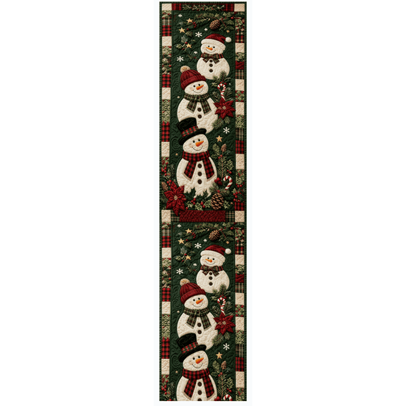Voguly Quilted Christmas Table Runner 14x72, Winter Snowman Plaid Holiday Dining Decor, Festive Kitchen Table Centerpiece, Xmas Seasonal Decorations