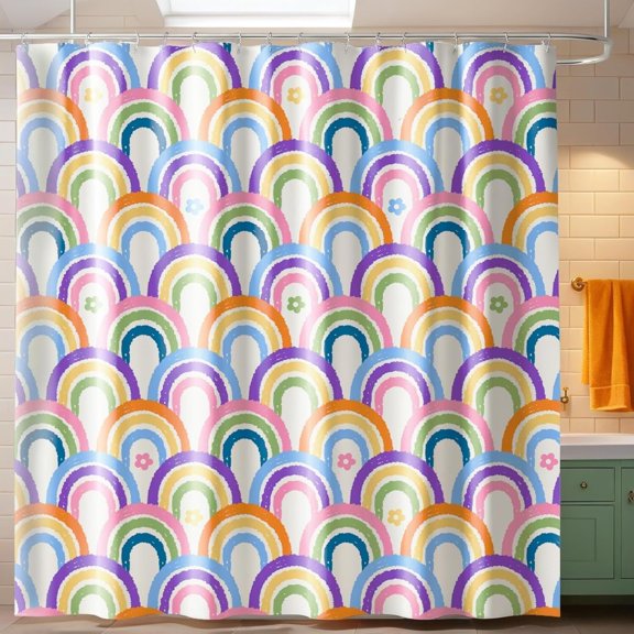 Voguly Rainbow Shower Curtain 60x72 Inch, Waterproof Microfiber Colorful Cute Modern Bathroom Decor Set, Machine Washable