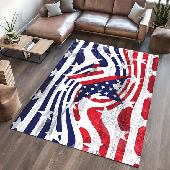 Voguly Retro USA Flag Area Rug 5x7ft, Stars Stripes, Independence Day Patriotic Decor, Washable Floor Carpet for Living Room Bedroom Nursery