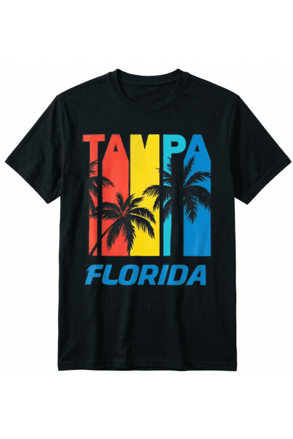 Tampa Florida Tee, Vintage Retro Sunset Palm Tree Graphic Travel Souvenir Gift Shirt for Men Women Summer Beach Vacation Top