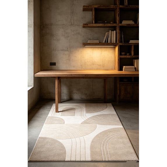 Voguly Textured Neutral Area Rug 3x5, Modern Geometric High Low Pile Carpet, Soft Non Shedding Washable Rug for Living Room Bedroom Home Decor
