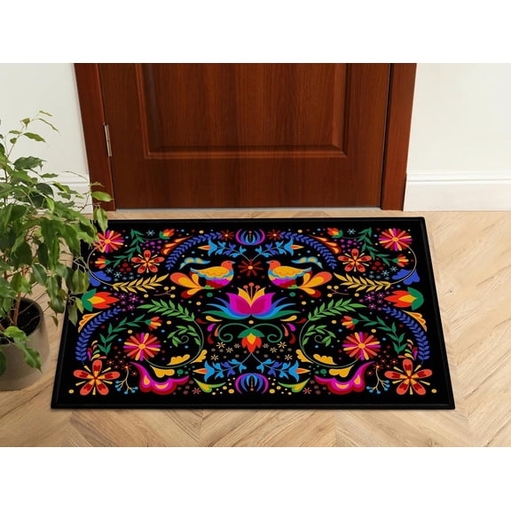 Voguly Themed Door Mat, Mexican Decor Black Entry Rug, Non Slip Washable 2’x3’, Small Area Rug for Entryway, Kitchen, Bathroom, Bedroom