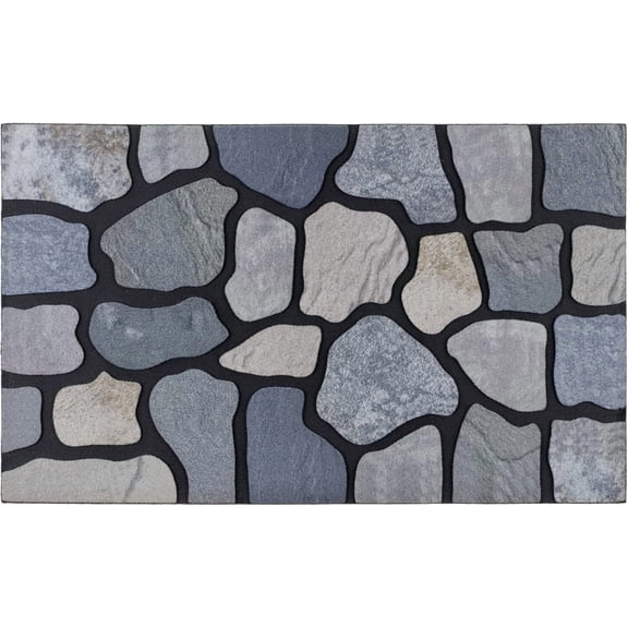 Voguly Welcome Door Mat 18x30 Inch, Stone Pattern Outdoor Rug, Heavy Duty Non Slip Rubber Back, Low Profile Front Entry Mat for Home Outside