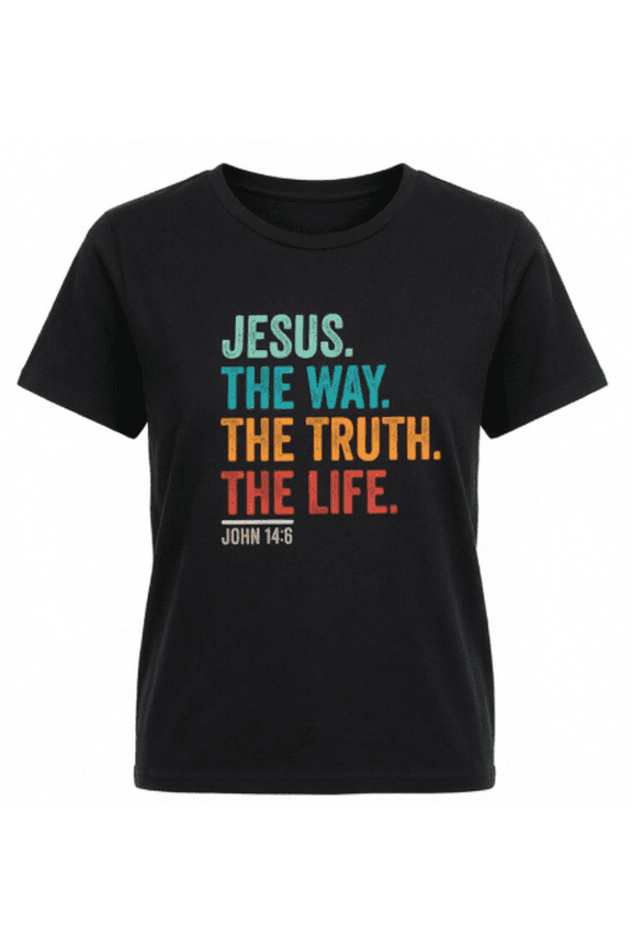 Women's Vintage Jesus The Way The Truth The Life Tee, Christian Religious Faith Bible Verse John 14:6 Graphic Shirt, Short Sleeve Casual Summer Church Worship Believer Gift Top