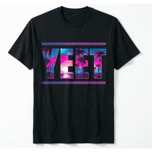 Voguly YEET Retro 80s Synthwave Tee, Funny Meme Palm Tree Sunset Graphic T-Shirt Unisex Summer Casual Gift Top for Men Women
