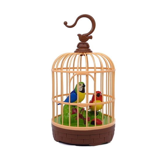 Voice Activated Chirping Bird Toy with LED Lights, Interactive Fluttering Parrot Birdcage for Toddlers, Home Decor