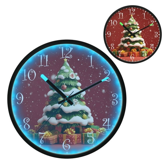 Voice Activated Clock with Glow Light 12 Inch Large Silent Wall Clock Battery Operated for Home Decor 3d Christmas Tree