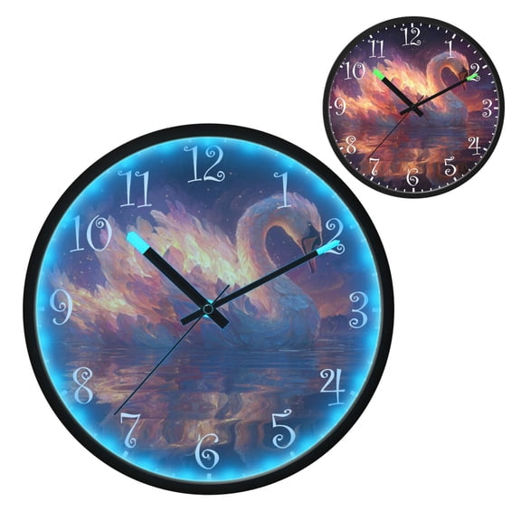 Voice Activated Clock with Glow Light 12 Inch Large Silent Wall Clock Battery Operated for Home Decor A Beautiful Swan