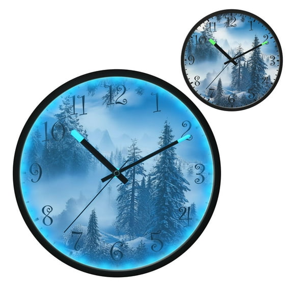 Voice Activated Clock with Glow Light 12 Inch Large Silent Wall Clock Battery Operated for Home Decor A Beautiful Winter Landscape