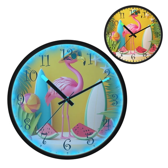Voice Activated Clock with Glow Light 12 Inch Large Silent Wall Clock Battery Operated for Home Decor A Pink Flamingo