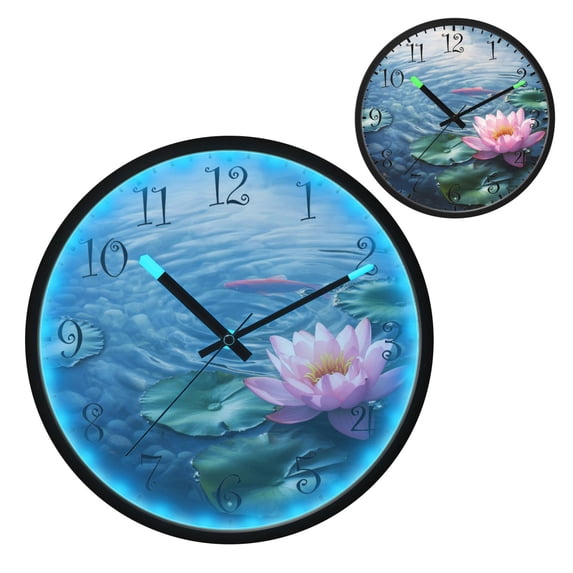 Voice Activated Clock with Glow Light 12 Inch Large Silent Wall Clock Battery Operated for Home Decor A Pink Lotus