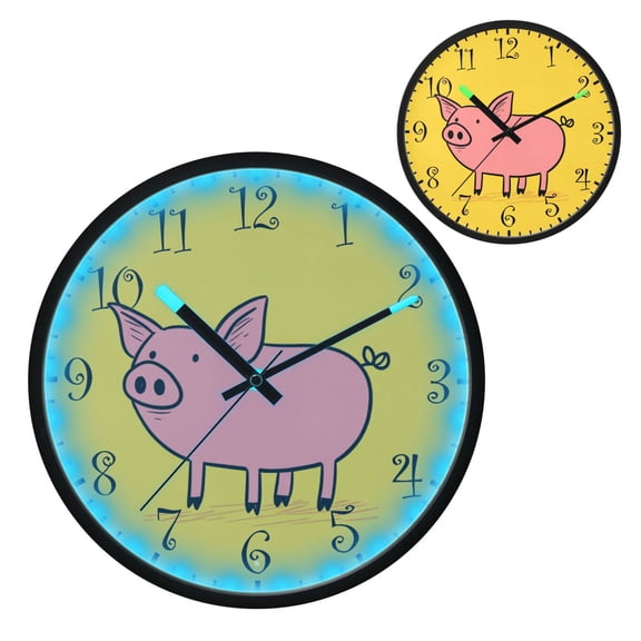 Voice Activated Clock with Glow Light 12 Inch Large Silent Wall Clock Battery Operated for Home Decor A Pink Pig