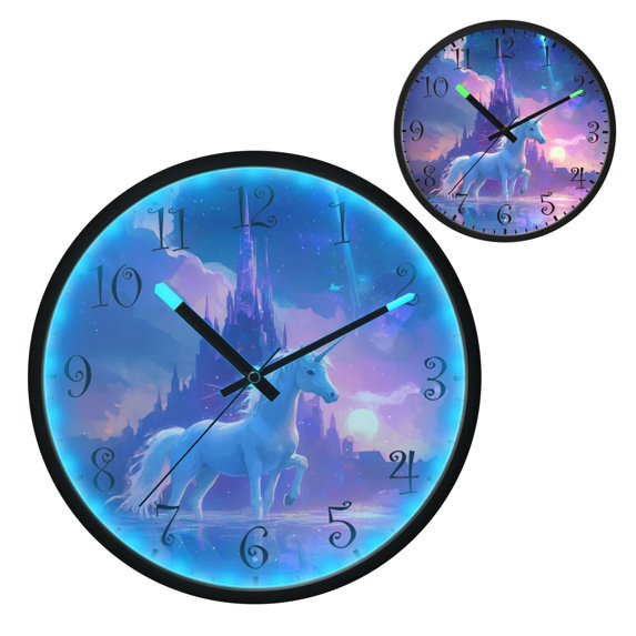 Voice Activated Clock with Glow Light 12 Inch Large Silent Wall Clock Battery Operated for Home Decor A White Unicorn