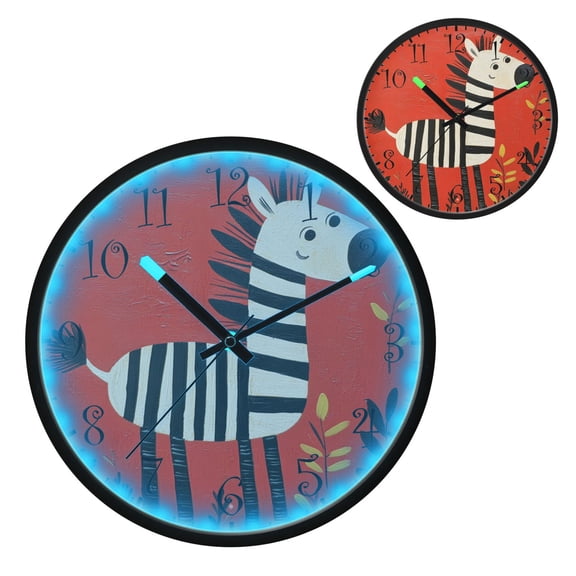 Voice Activated Clock with Glow Light 12 Inch Large Silent Wall Clock Battery Operated for Home Decor A Zebra
