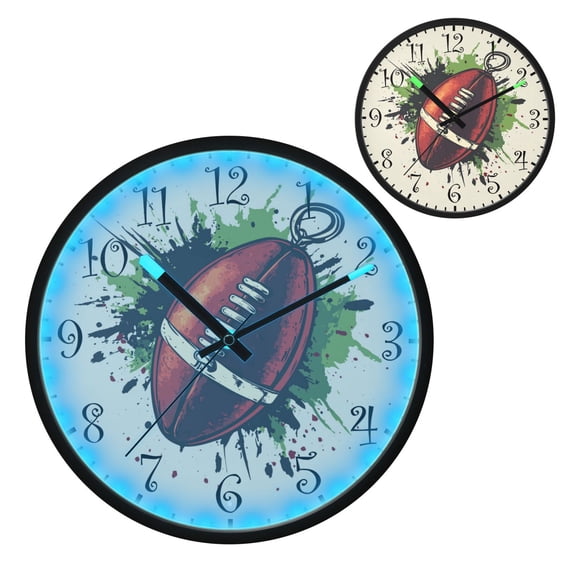 Voice Activated Clock with Glow Light 12 Inch Large Silent Wall Clock Battery Operated for Home Decor American Football-shaped
