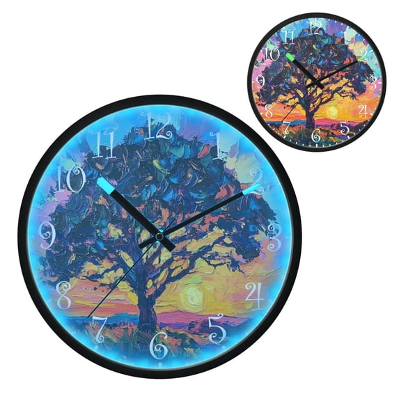 Voice Activated Clock with Glow Light 12 Inch Large Silent Wall Clock Battery Operated for Home Decor An Oak Tree
