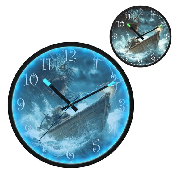 Voice Activated Clock with Glow Light 12 Inch Large Silent Wall Clock Battery Operated for Home Decor Angry Sea Monster