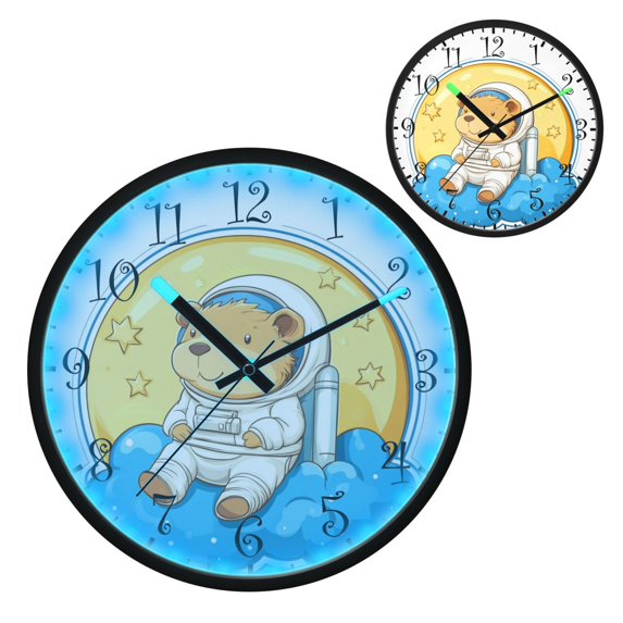 Voice Activated Clock with Glow Light 12 Inch Large Silent Wall Clock Battery Operated for Home Decor Astronaut Capibara