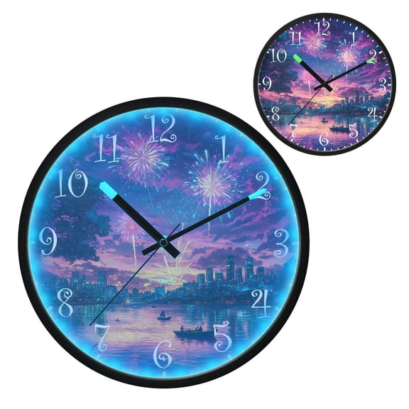 Voice Activated Clock with Glow Light 12 Inch Large Silent Wall Clock Battery Operated for Home Decor Beautiful City