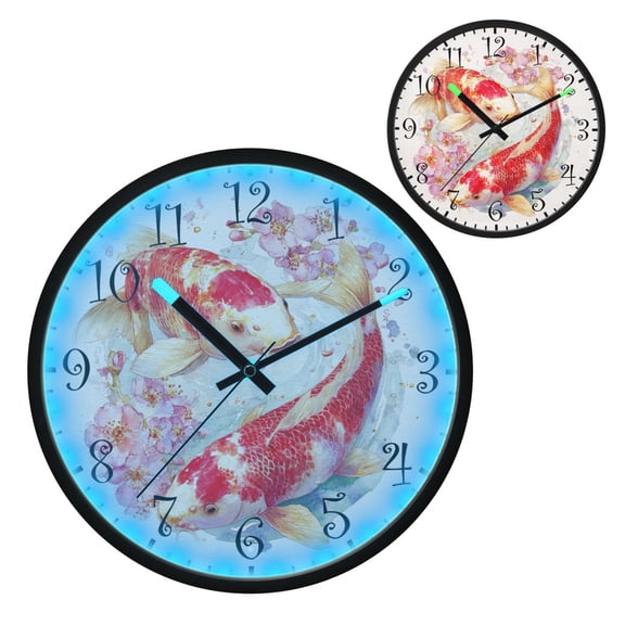 Voice Activated Clock with Glow Light 12 Inch Large Silent Wall Clock Battery Operated for Home Decor Beautiful Golden Carpa Gray-white Cat