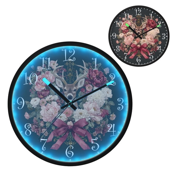 Voice Activated Clock with Glow Light 12 Inch Large Silent Wall Clock Battery Operated for Home Decor Beautiful and Detailed Deer