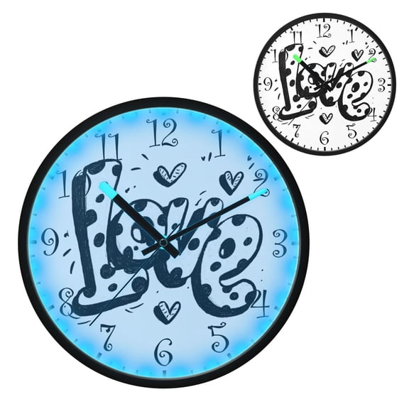 Voice Activated Clock with Glow Light 12 Inch Large Silent Wall Clock Battery Operated for Home Decor Black Font Love