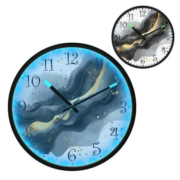 Voice Activated Clock with Glow Light 12 Inch Large Silent Wall Clock Battery Operated for Home Decor Black and Gold Shapes