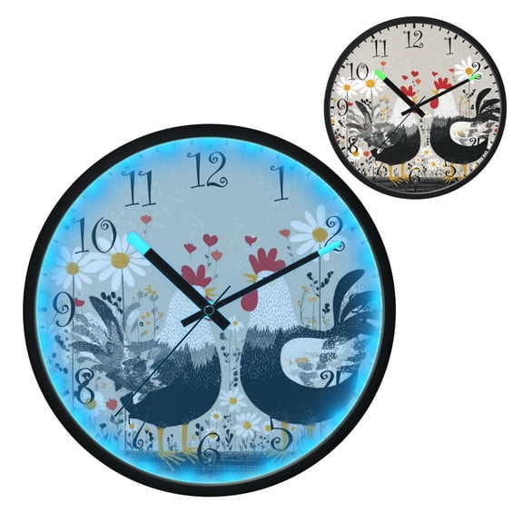 Voice Activated Clock with Glow Light 12 Inch Large Silent Wall Clock Battery Operated for Home Decor Black and White Chick